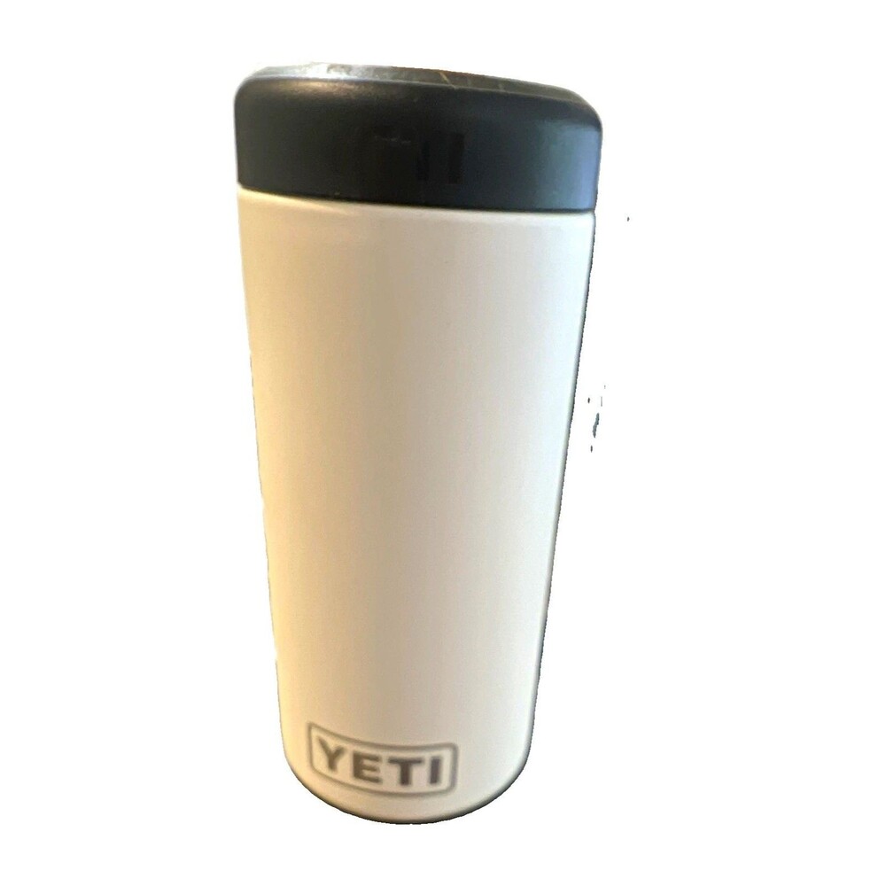 Yeti Rambler Skinny Can Holder Travel Stainless Steel Insulated White/Black Lid